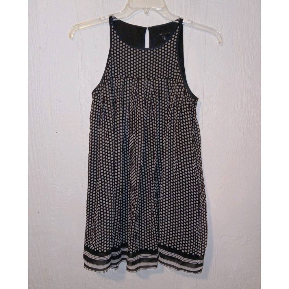 The Limited Silk Babydoll Tunic Women XS Black Polka Dot Sleeveless Chiffon Top